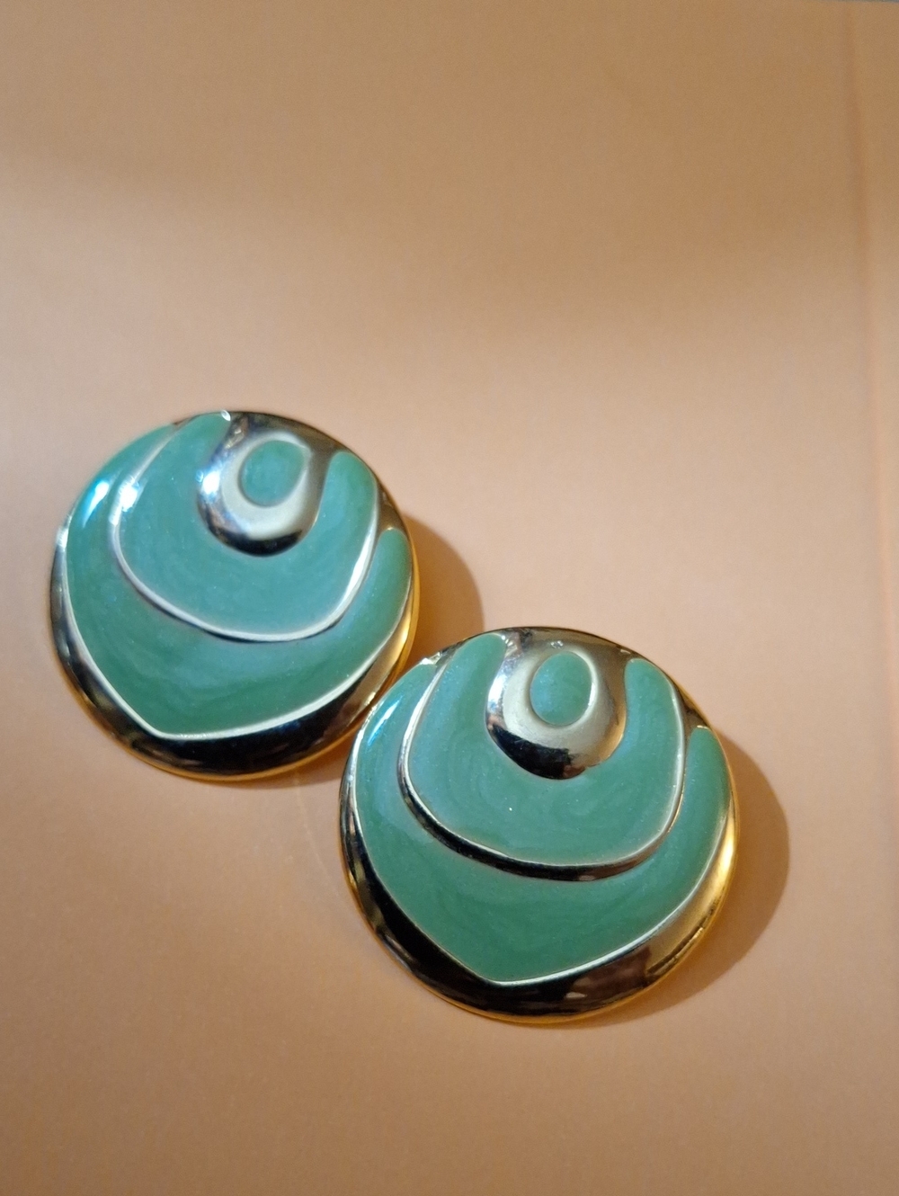 Green Enamel Gold-Tone Round Statement Pierced Earrings - Women Jewelry